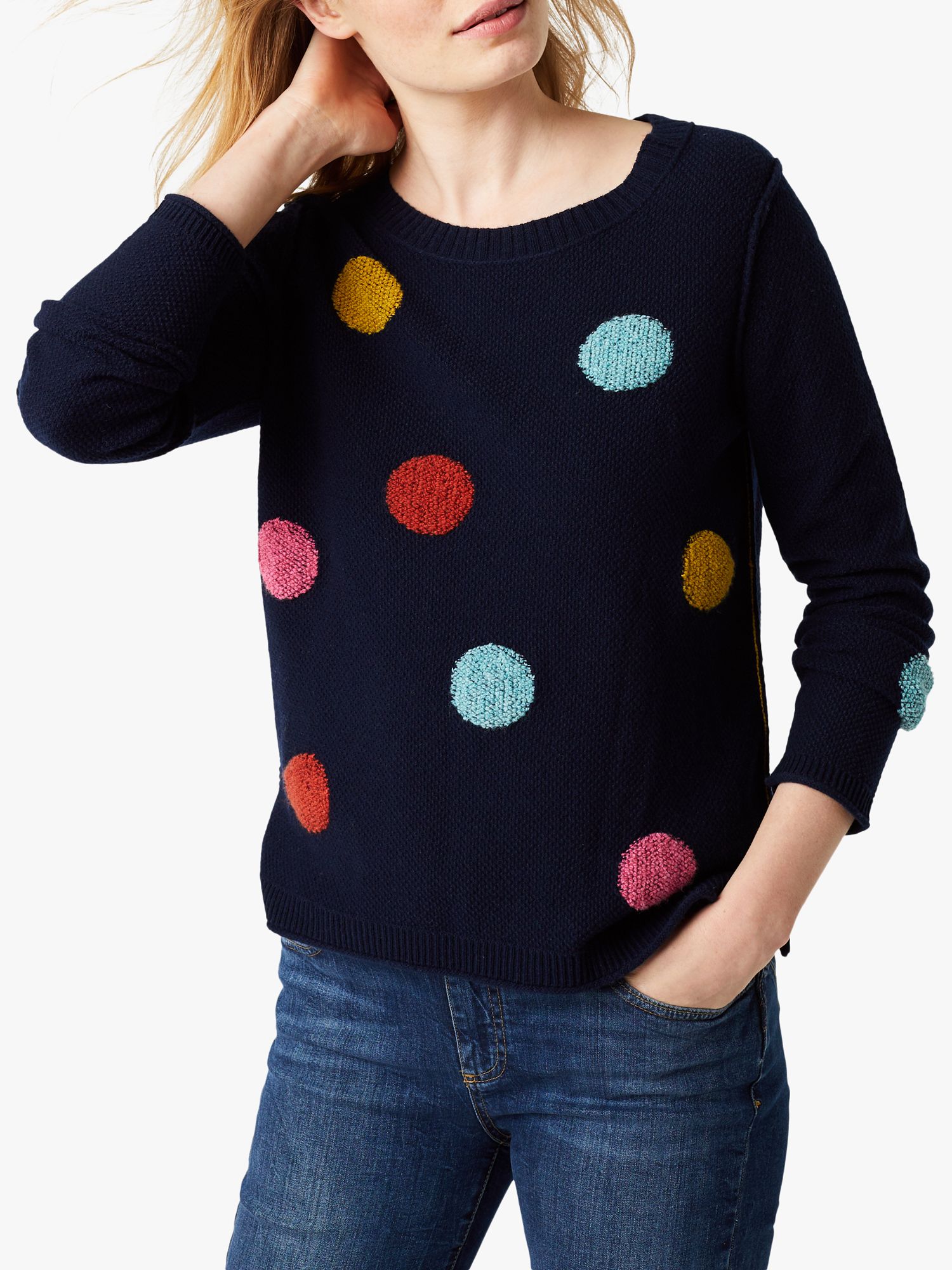 White Stuff Boucle Spot Jumper, Navy Mix at John Lewis & Partners