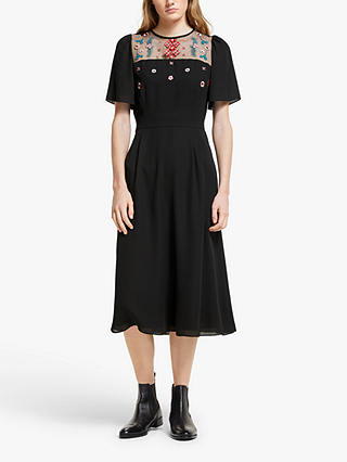 Somerset by Alice Temperley Embroidered Midi Dress, Black