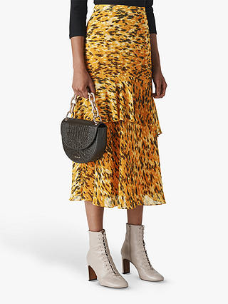 Whistles Ikat Animal Print Midi Skirt, Yellow/Multi