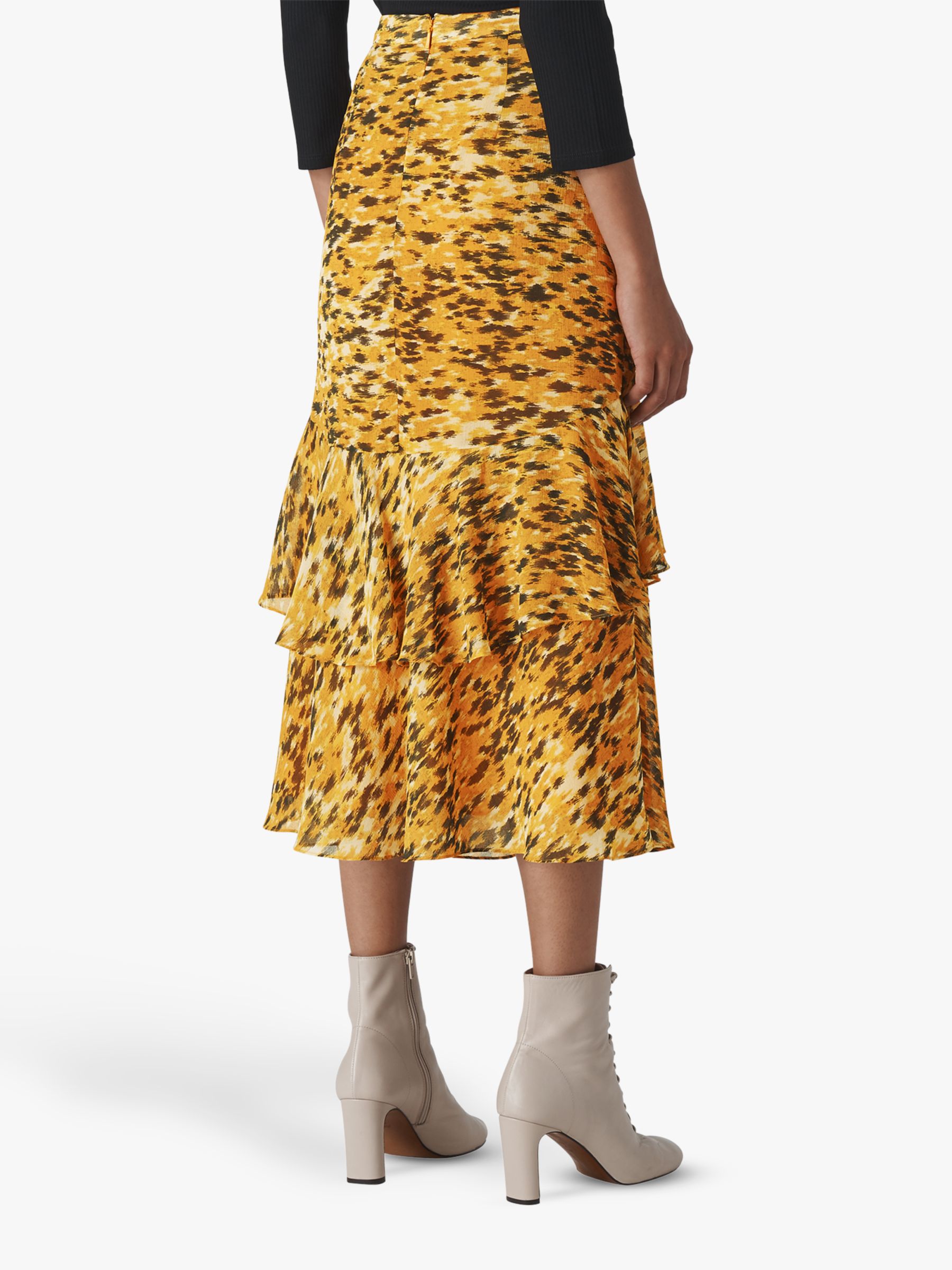 Whistles Ikat Animal Print Midi Skirt, Yellow/Multi at John Lewis ...