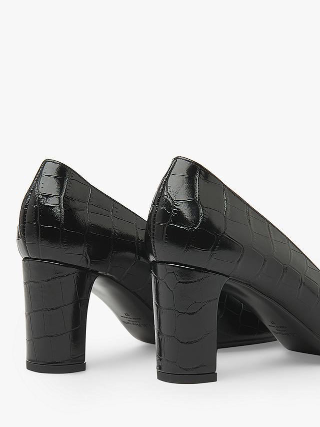 L.K.Bennett Winola Croc Leather Court Shoes, Black