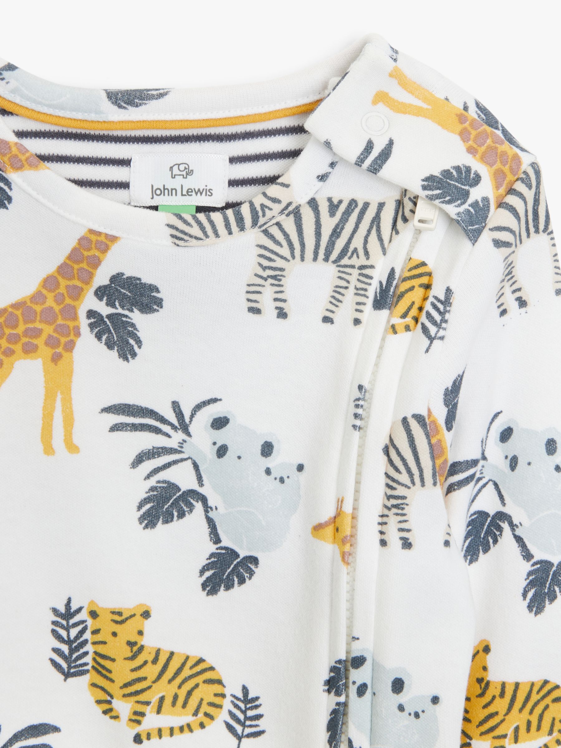 John Lewis & Partners Baby GOTS Organic Cotton Safari Sleepsuit, Multi