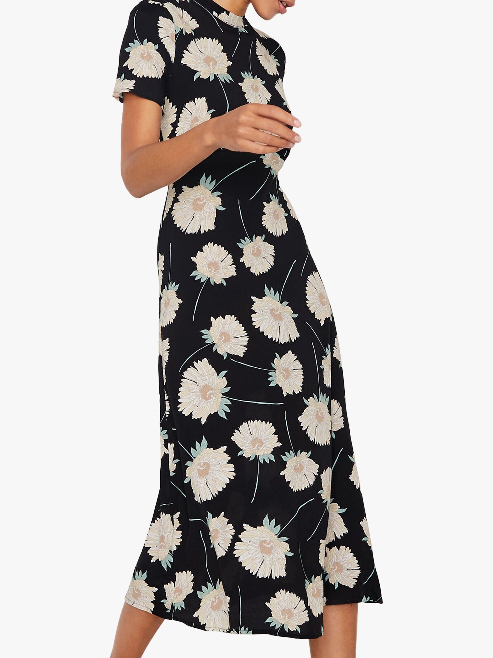 Warehouse Floral Midi Dress, Black Pattern, 6