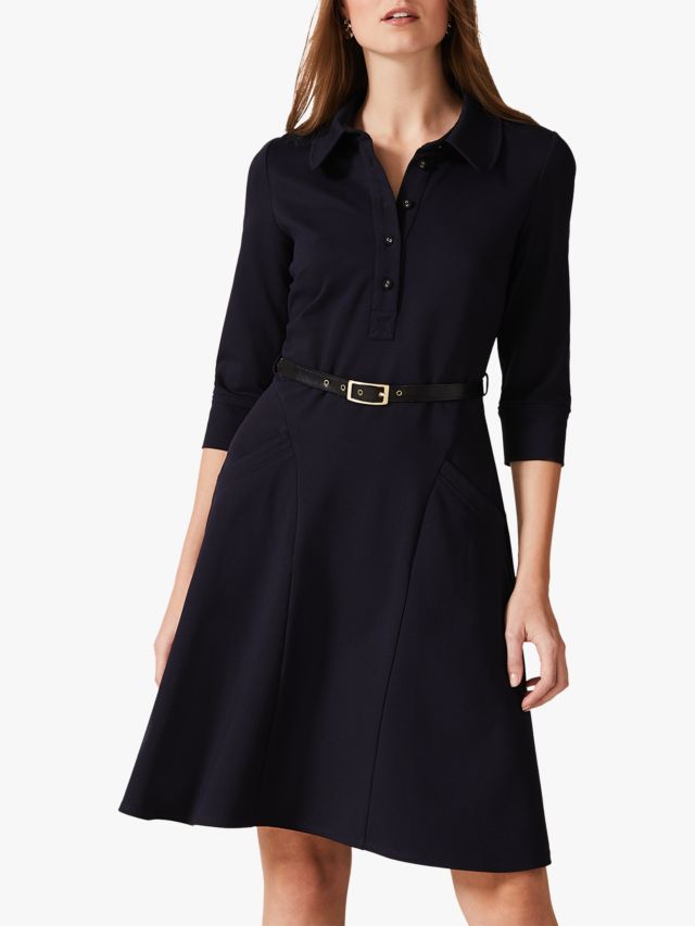 Phase Eight Enola Belted Flared Dress, Navy, 10