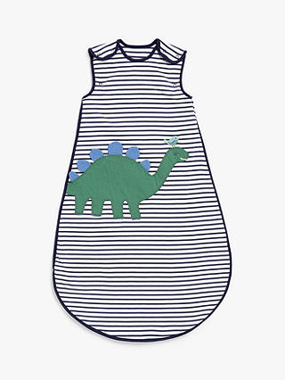 John Lewis & Partners Jurassic Garden Dinosaur Stripe Baby Sleeping Bag, 1 Tog, Blue