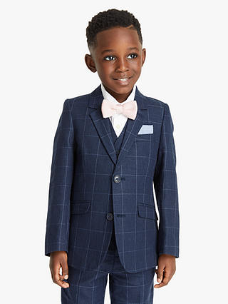 John Lewis Heirloom Collection Kids' Check Linen Suit Jacket, Blue