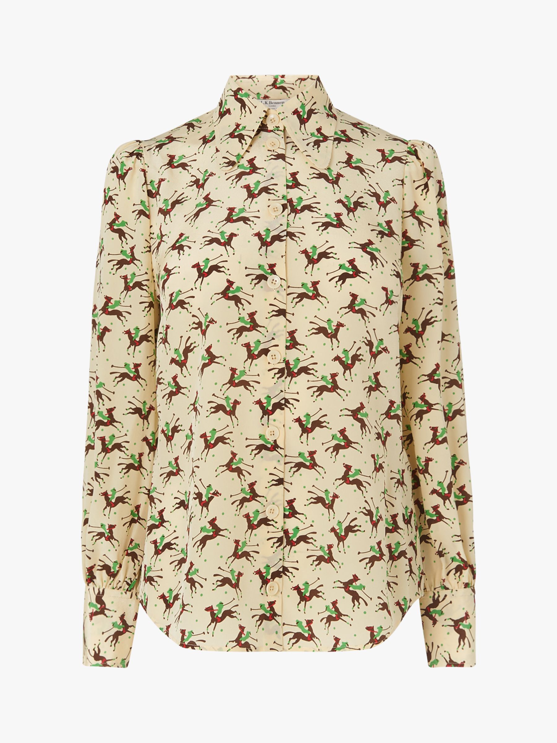 L.K.Bennett Sonya Polo Print Silk Blouse, Cream