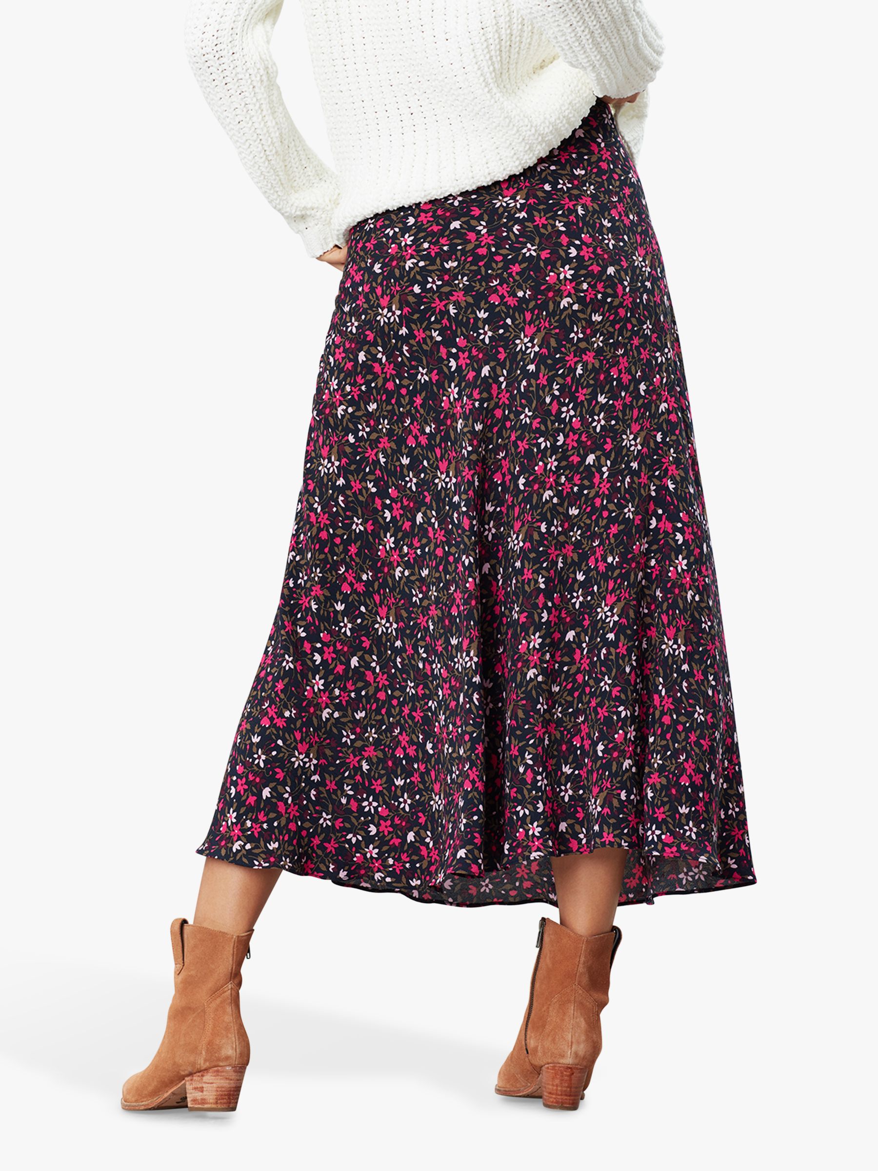 Joules Coletta Ditsy Floral Print Bias Cut Midi Skirt, Navy