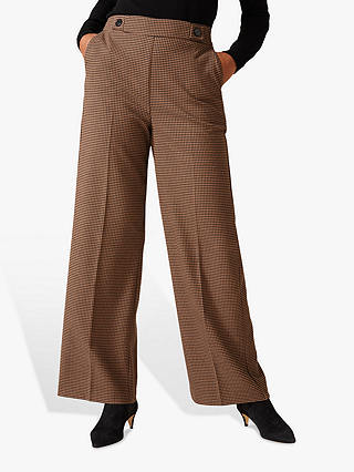 Phase Eight Vye Dogtooth Wide Leg Trousers, Black/Camel