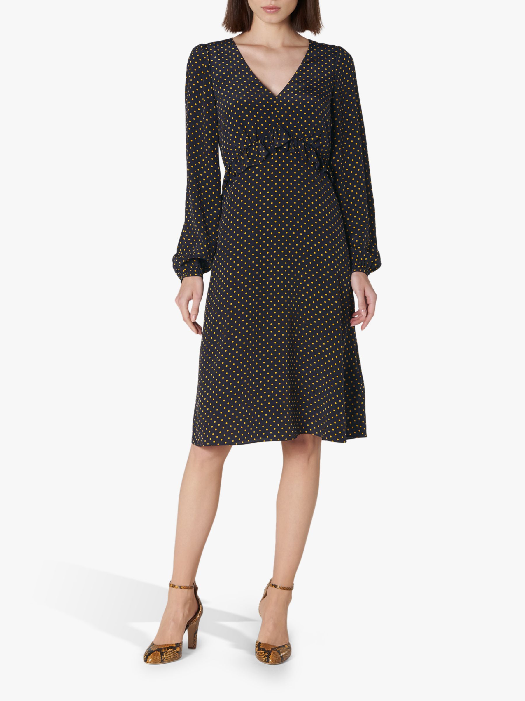 L.K.Bennett Zadie Silk Polka Dot Dress, Navy at John Lewis & Partners