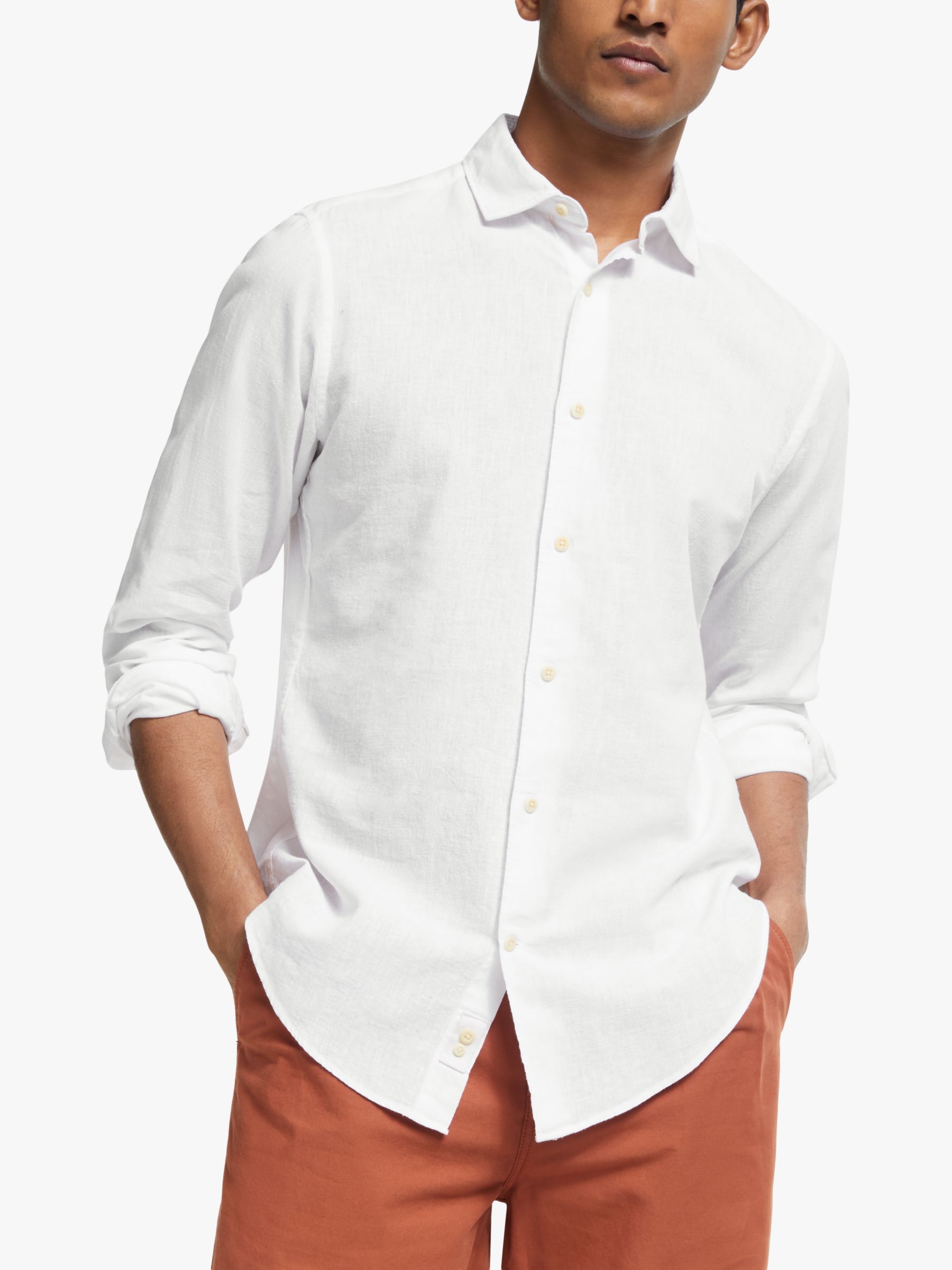 John Lewis & Partners Regular Fit Linen Shirt, White at John Lewis