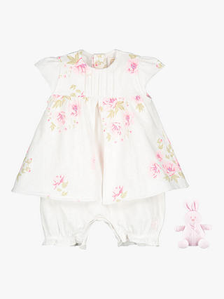 Emile et Rose Baby 2 in 1 Floral Dress and Teddy Set, Pale Pink/White