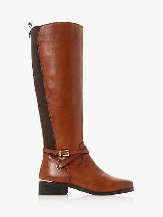 Dune True Leather Buckle Knee High Boots, Tan