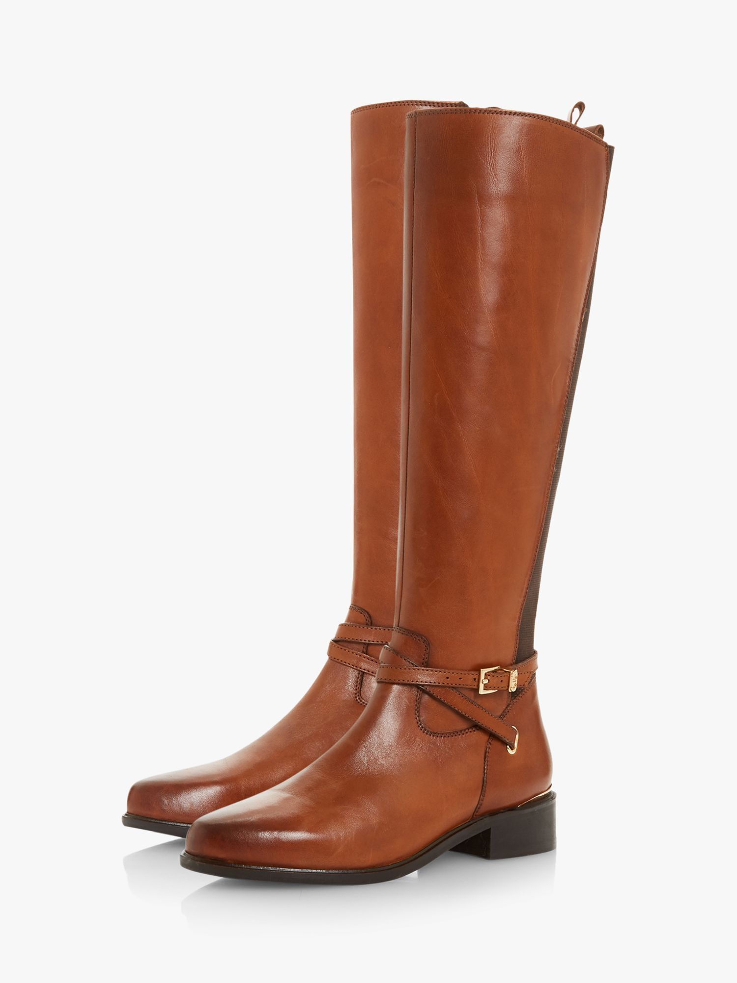 Dune True Leather Buckle Knee High Boots, Tan at John Lewis & Partners