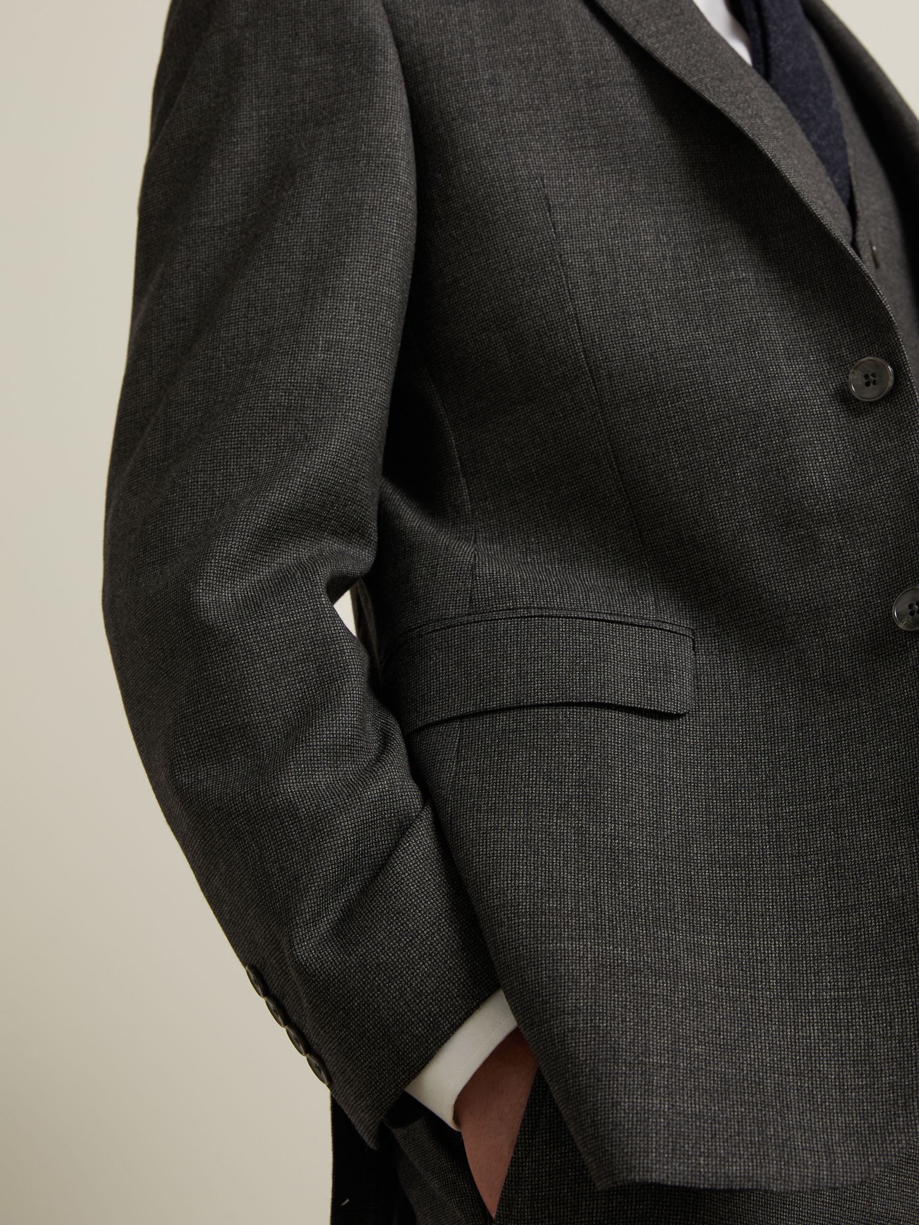 John Lewis & Partners Birdseye Semi Plain Wool Suit Jacket, Charcoal