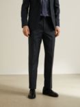 John Lewis Birdseye Semi Plain Wool Regular Fit Suit Trousers, Navy, Navy