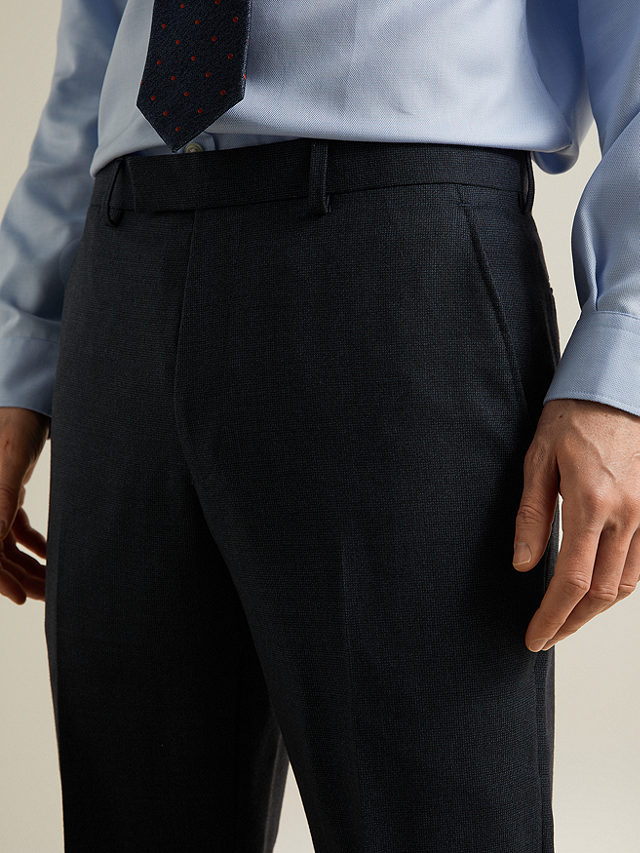 John Lewis Birdseye Semi Plain Wool Regular Fit Suit Trousers, Navy, 30R
