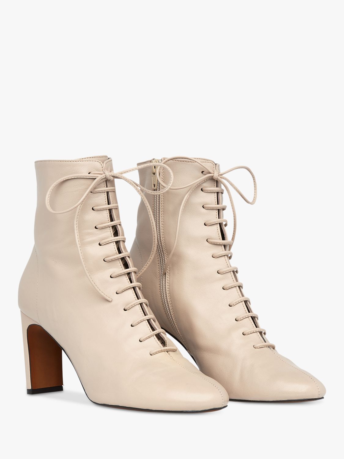Whistles Dahlia Leather Lace Up Ankle Boots, Stone, 8