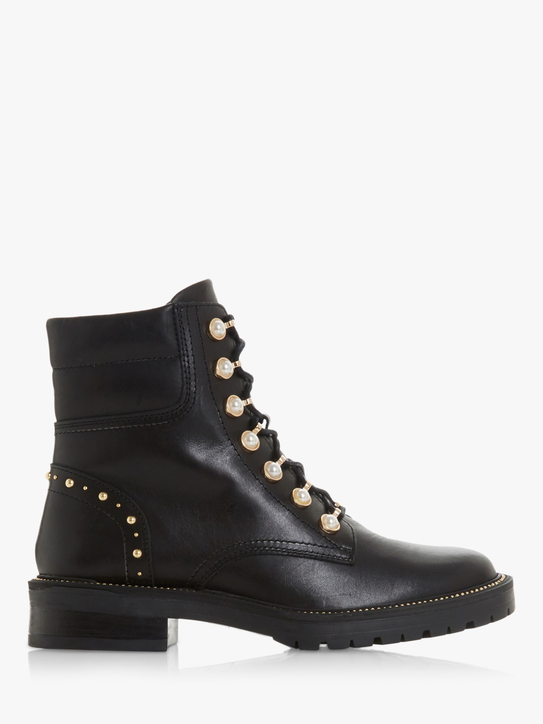 Dune Pearley Pearl Embellished Leather Hiker Boots, Black