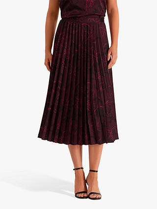 Fenn Wright Manson Gilbertine Pleated Midi Skirt, Magenta/Floral