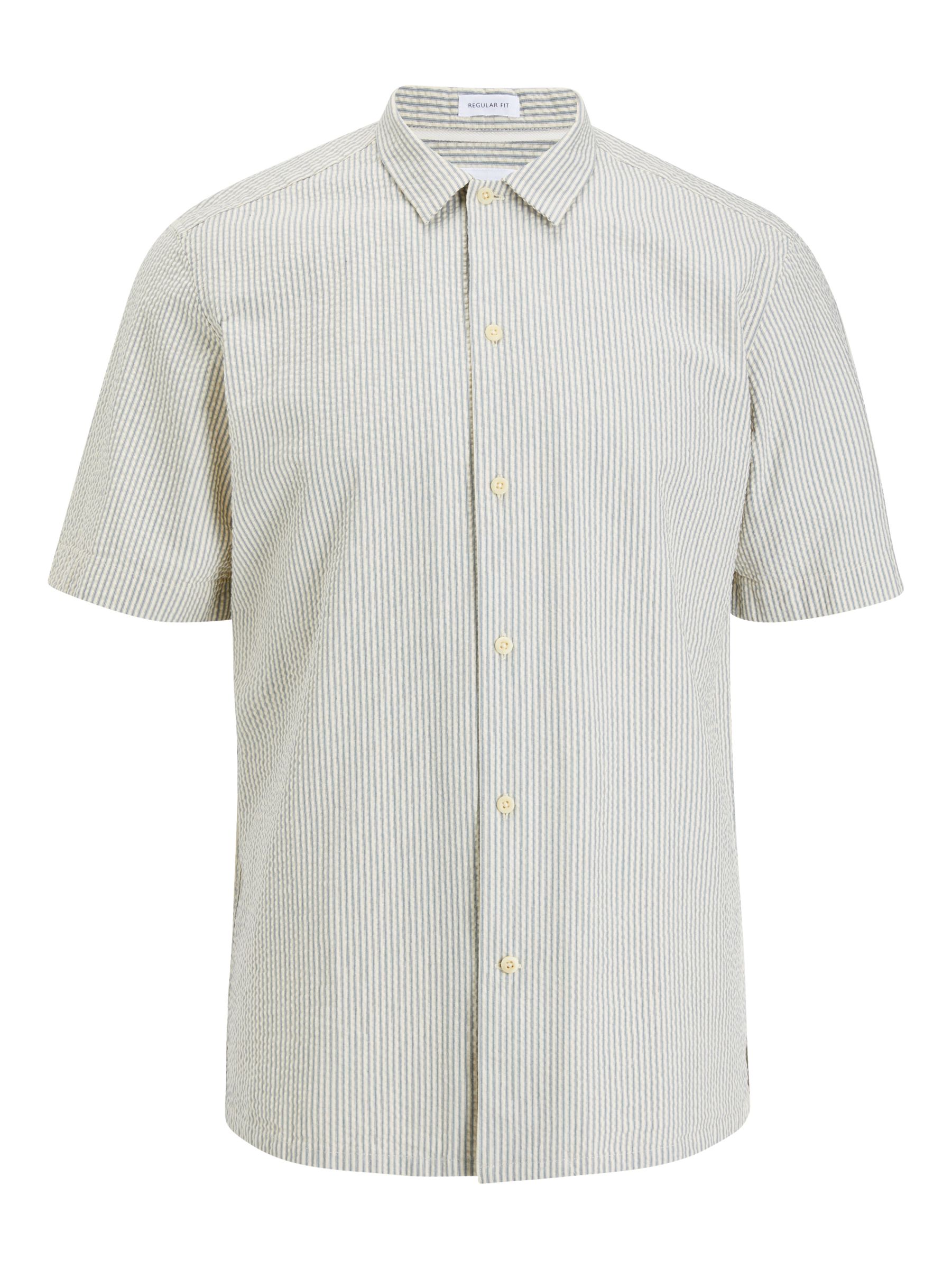 John Lewis & Partners Ticking Stripe Seersucker Short Sleeve Shirt, Natural