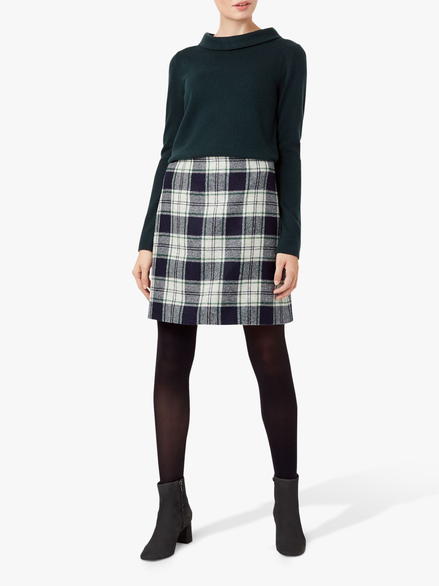 Hobbs Elea Wool Mini Skirt, Ivory/Green at John Lewis & Partners