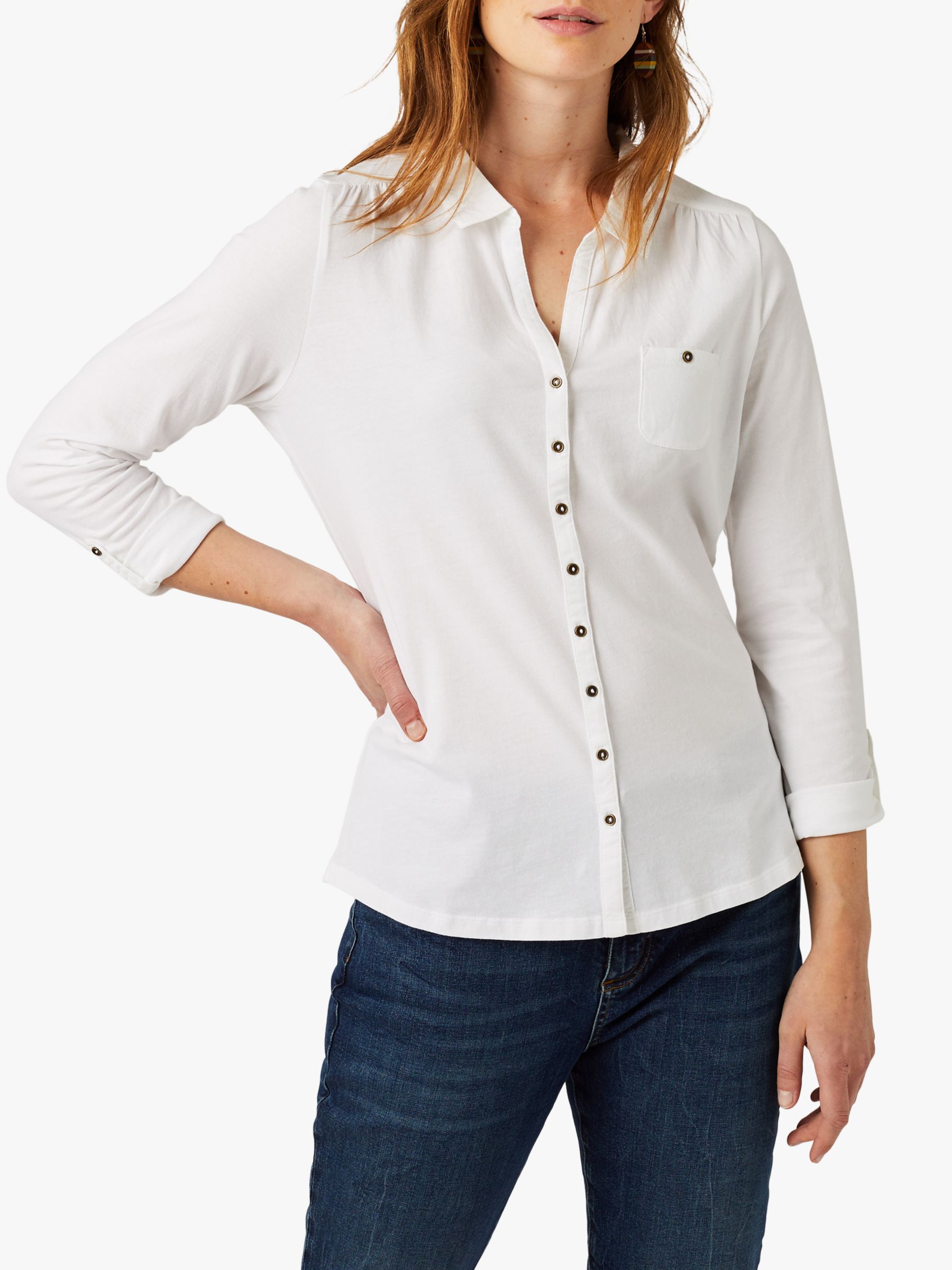 White Stuff Garden Long Sleeve Jersey Shirt, White Plain at John Lewis