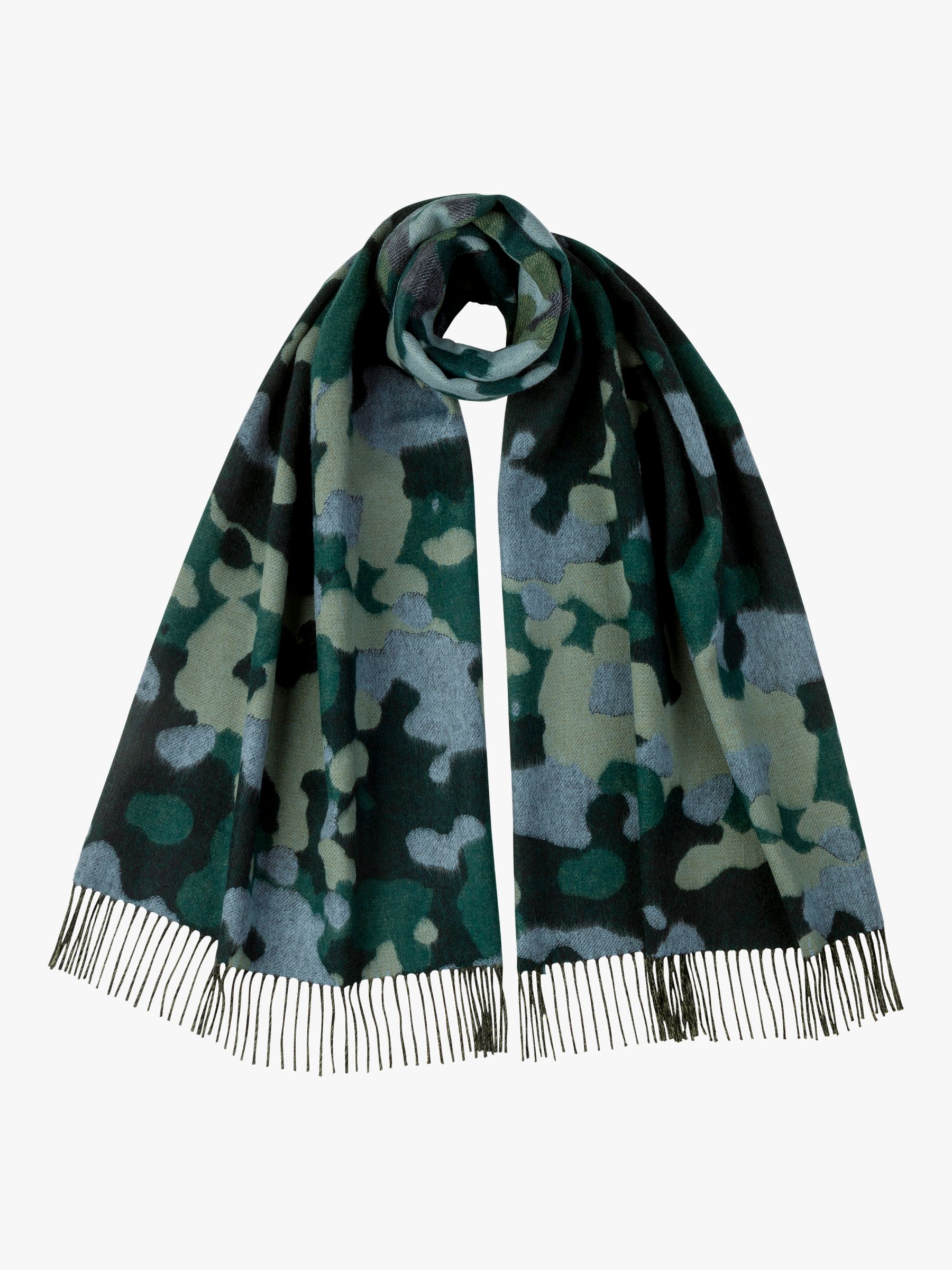 Johnstons Of Elgin Cashmere Merino Camo Print Scarf Green At John