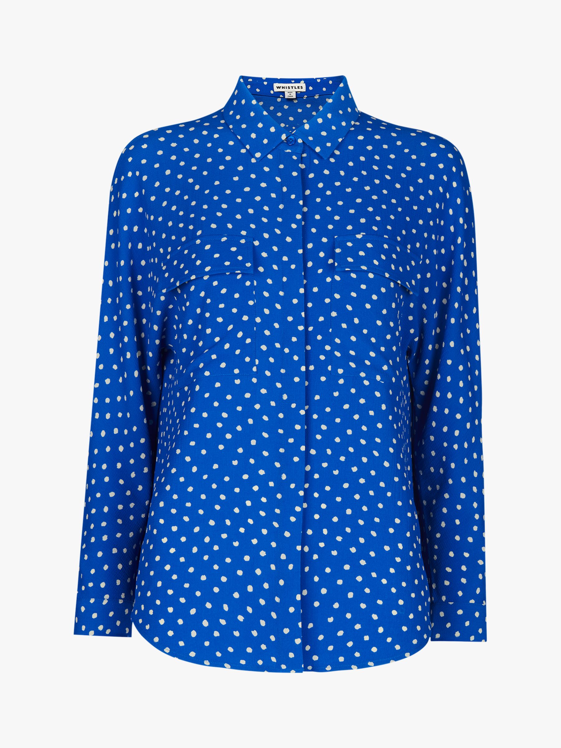Whistles Selma Abstract Spot Shirt, Blue/Multi at John Lewis & Partners