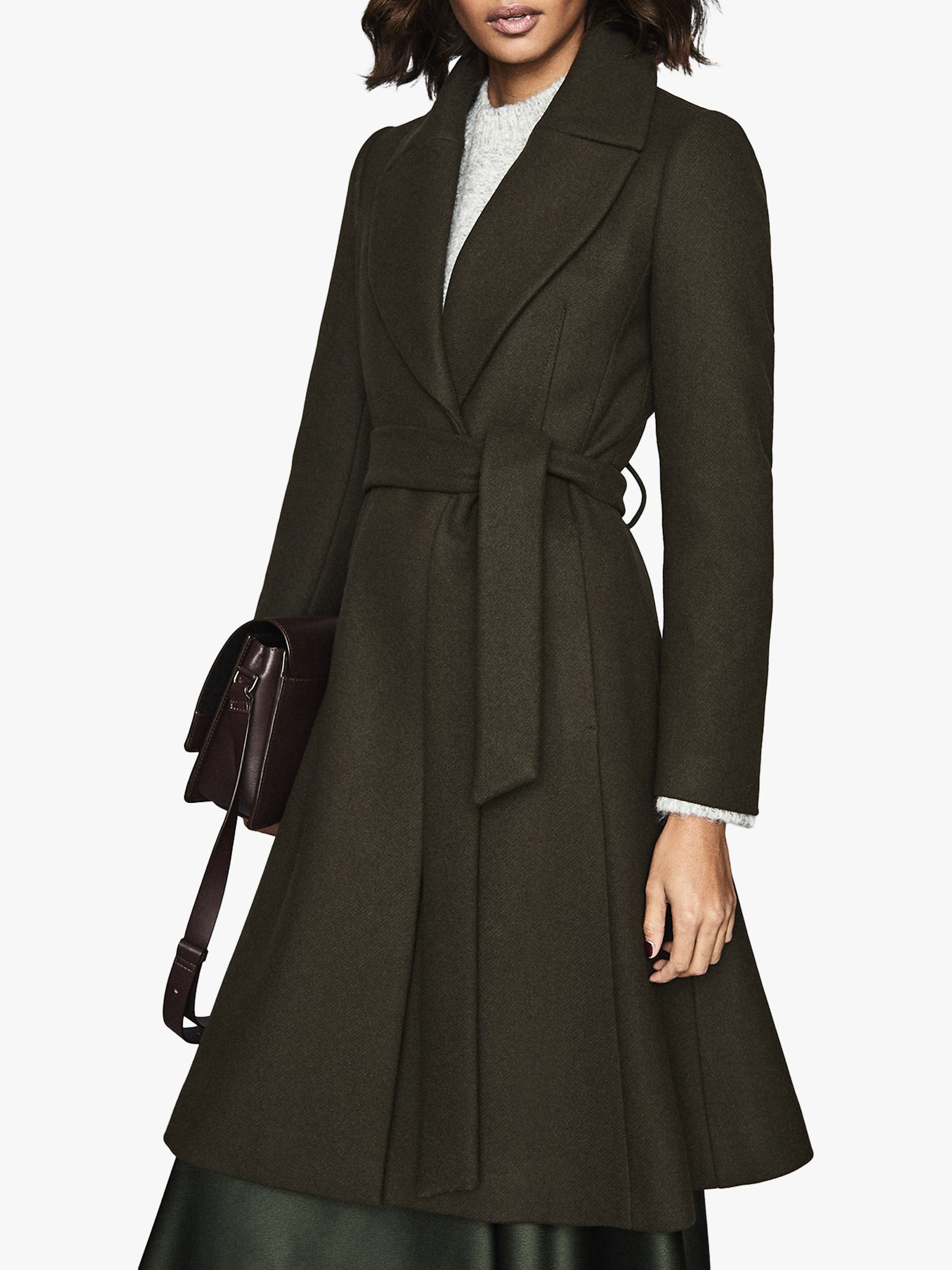 Reiss Hessie Wool Blend Belted Overcoat, Green at John Lewis & Partners