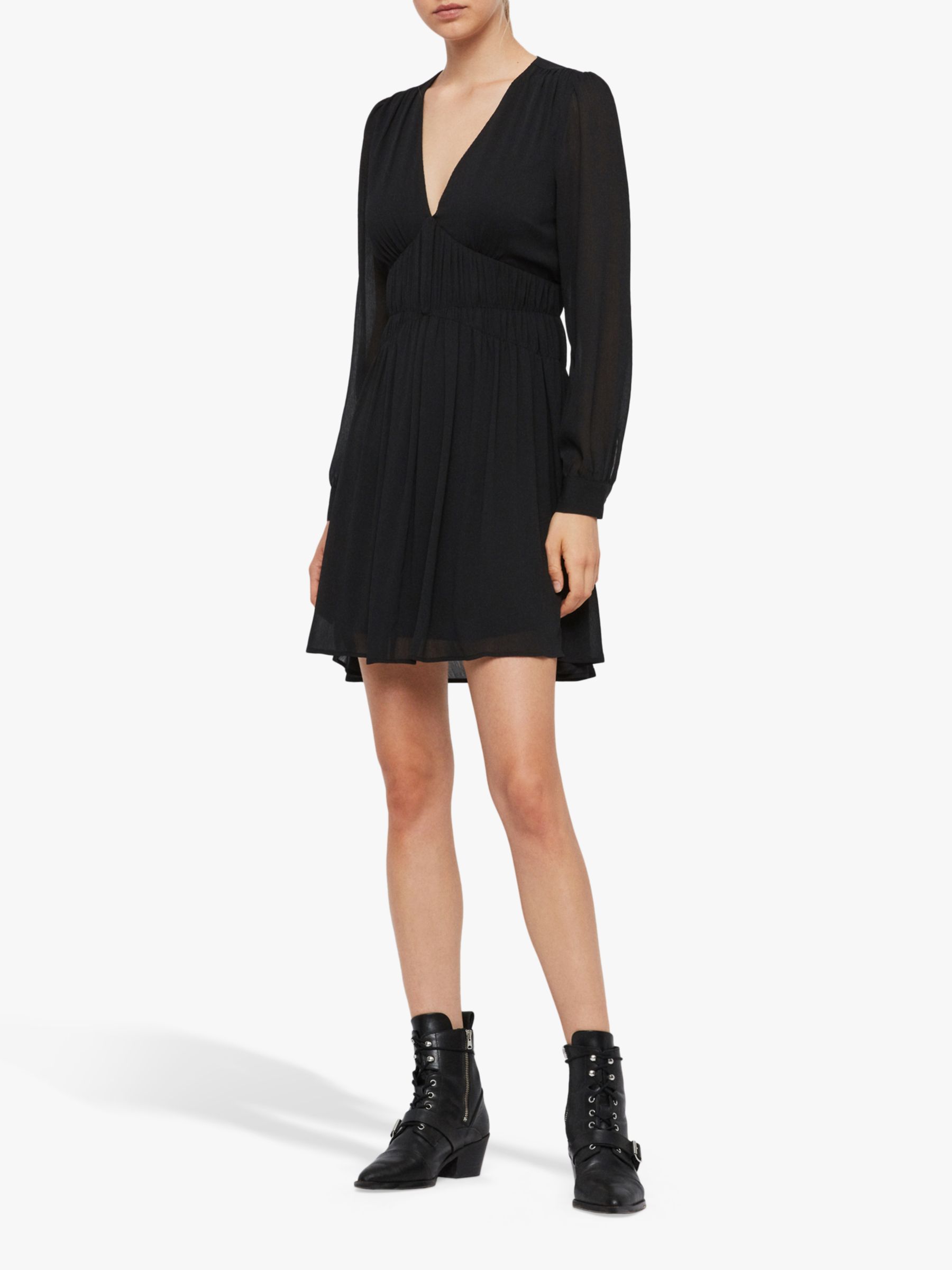 AllSaints Kiana Pleated Mini Dress, Black