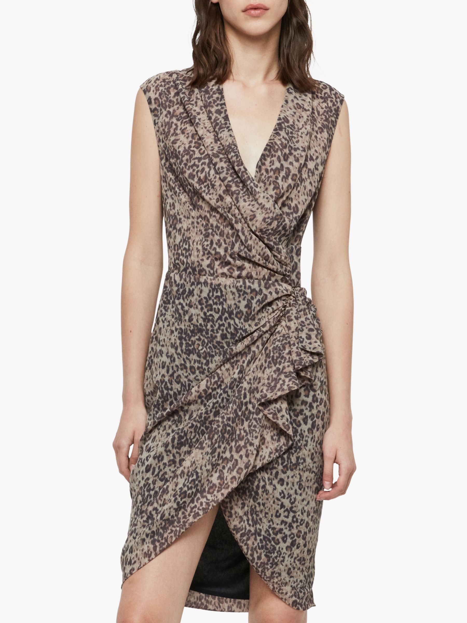 AllSaints Cancity Patch Gathered Dress, Camel Brown