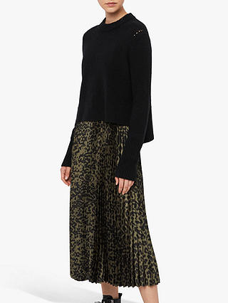 AllSaints Leowa Leopard Print Pleated Dress