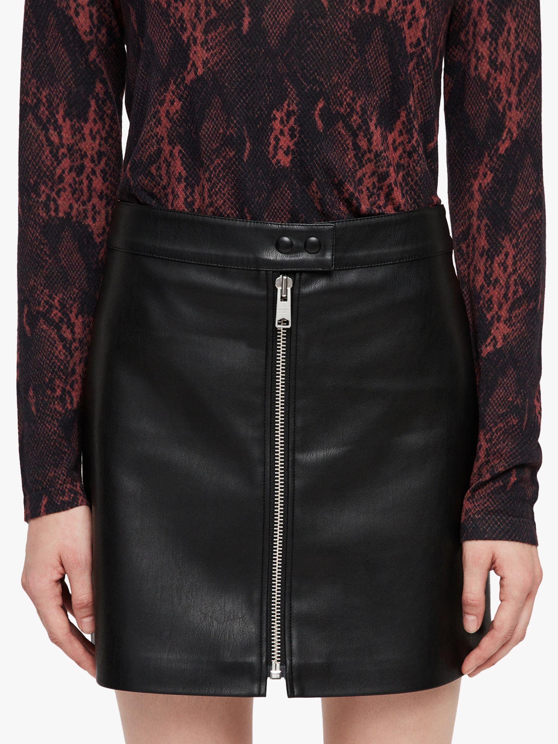 AllSaints Lena Faux Leather Skirt, Black at John Lewis & Partners