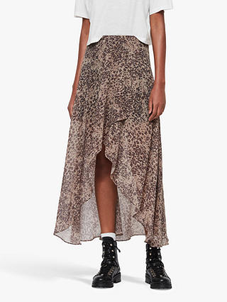 AllSaints Slvina Leopard Print Skirt, Camel Brown
