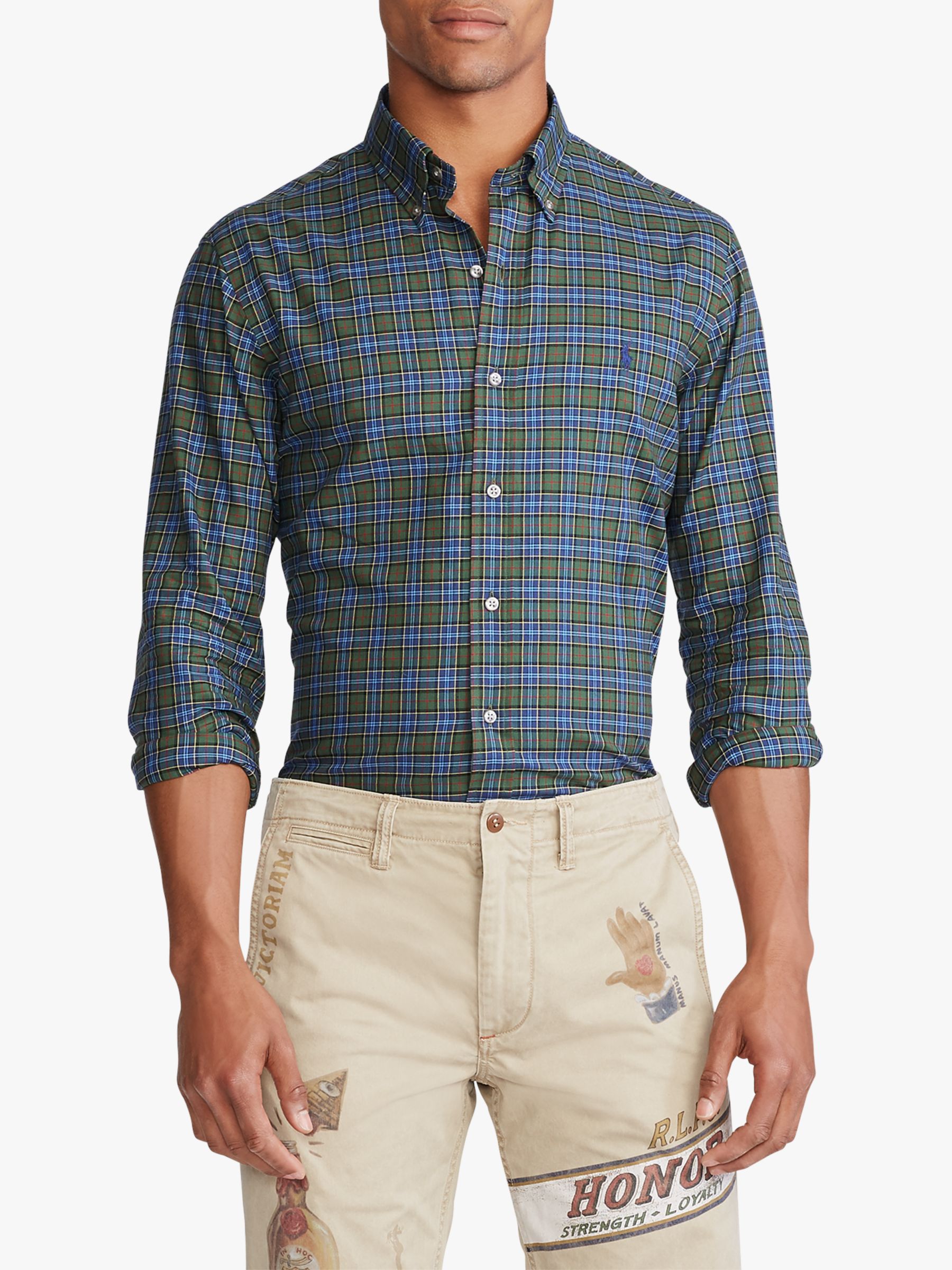 Polo Ralph Lauren Custom Fit Plaid Oxford Shirt, Olive/Navy/Multi at ...