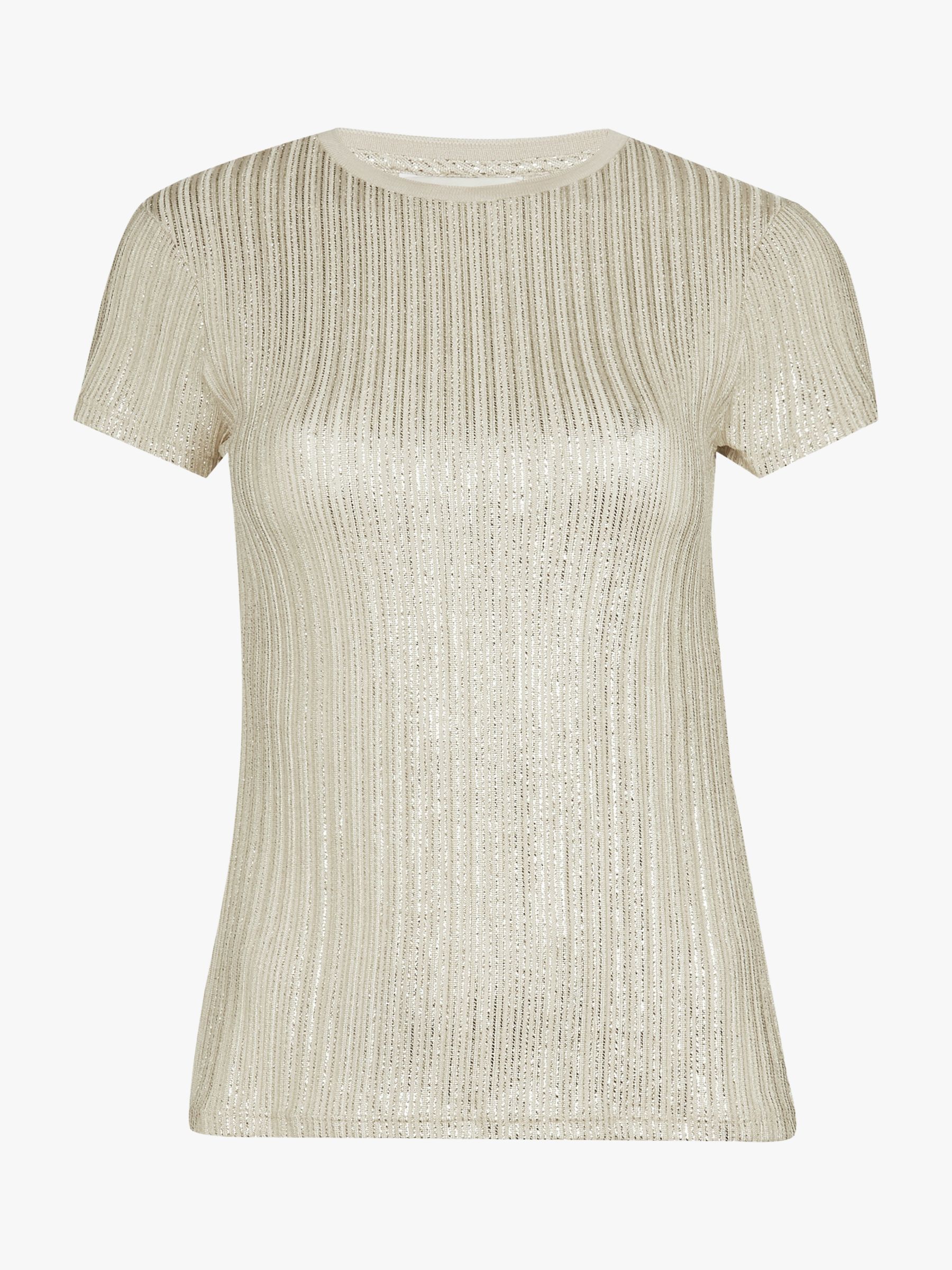 Ted Baker Catrino Metallic T-Shirt, Light Gold at John Lewis & Partners