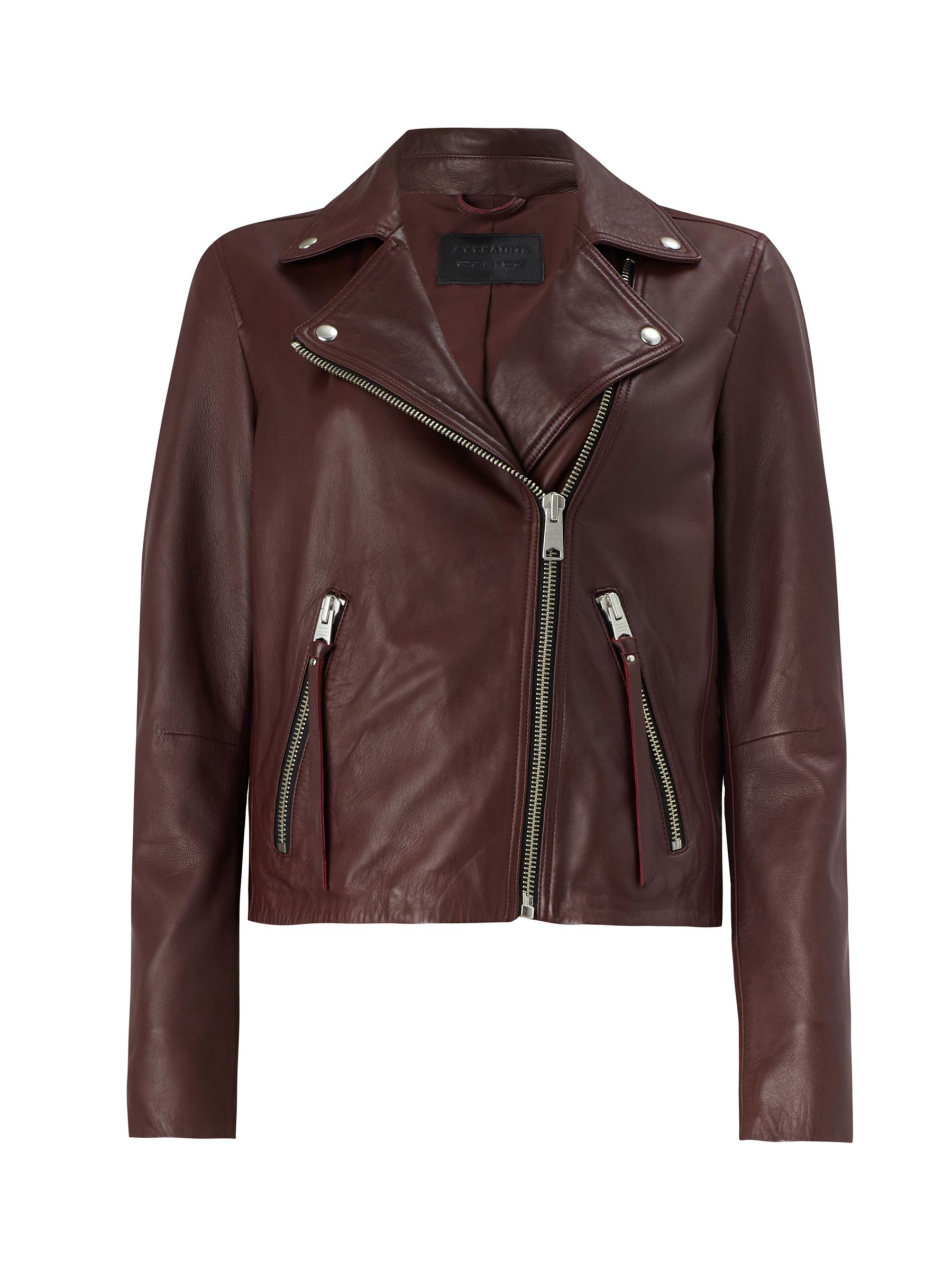 AllSaints Dalby Leather Biker Jacket, Raspberry Pink