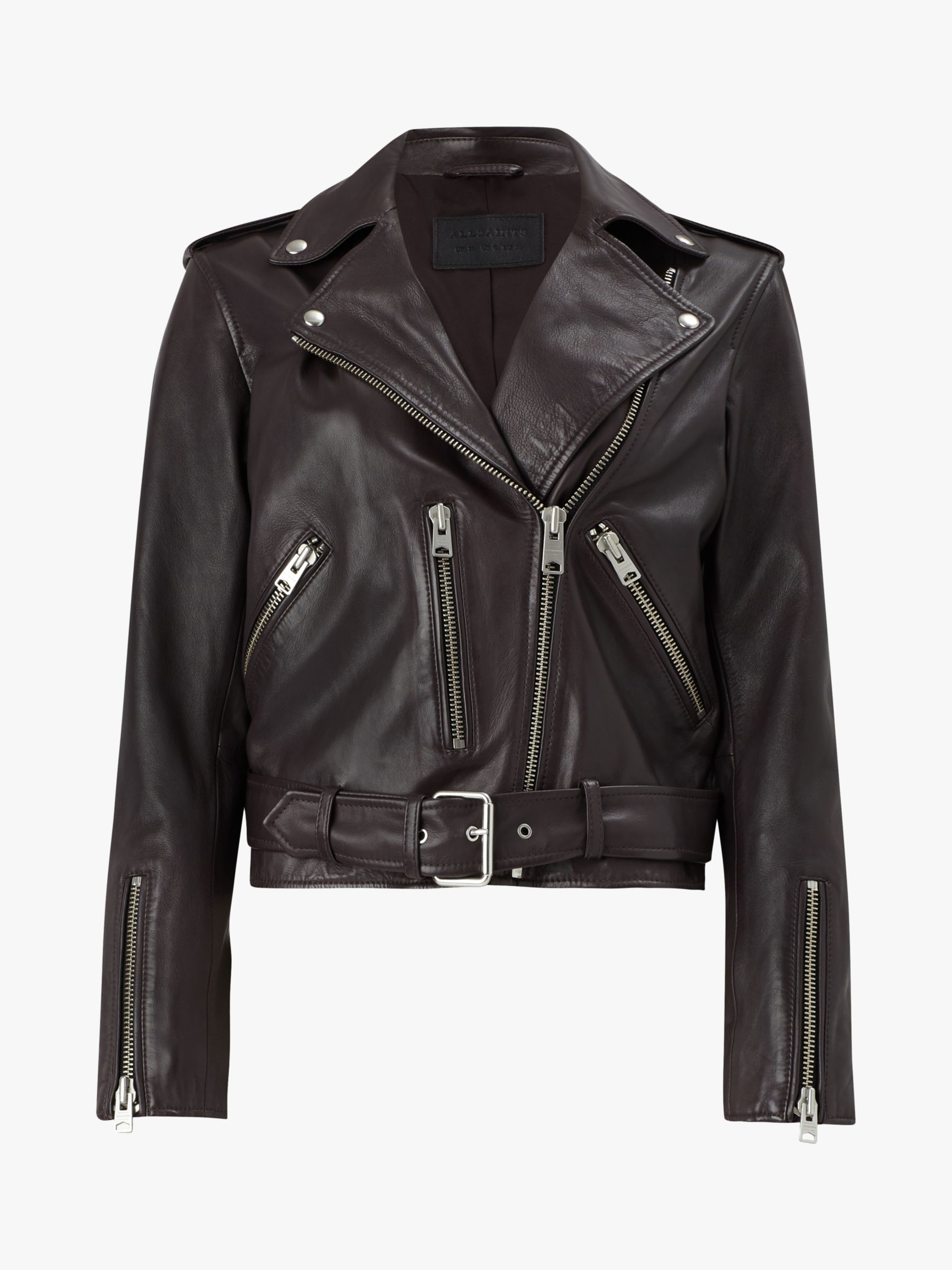 AllSaints Balfern Leather Biker Jacket, Deep Berry
