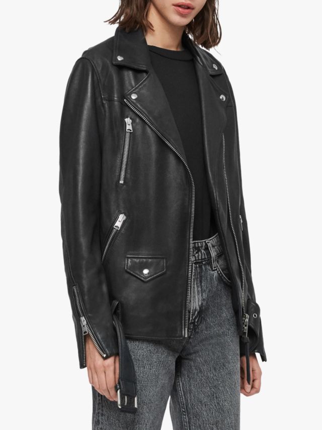 AllSaints Eline Oversized Leather Biker Jacket, Black, S
