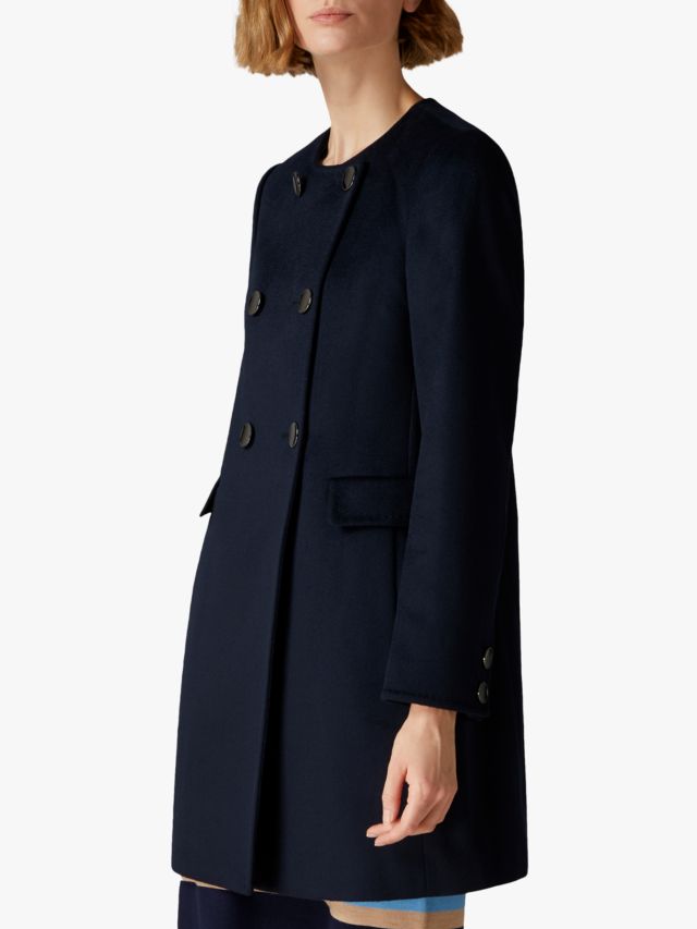 Jaeger Wool Button Detail Collarless Coat, Navy, 6