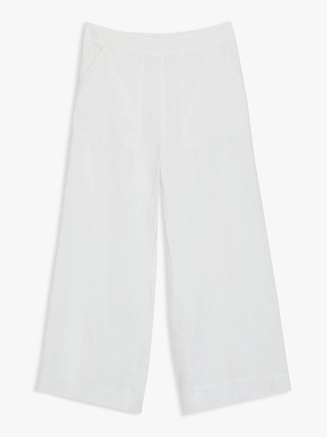 John Lewis & Partners Crop Linen Trousers, White at John Lewis & Partners