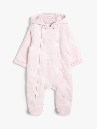 John Lewis & Partners Baby Bunny Wadded All-in-One Pramsuit, Pale Pink