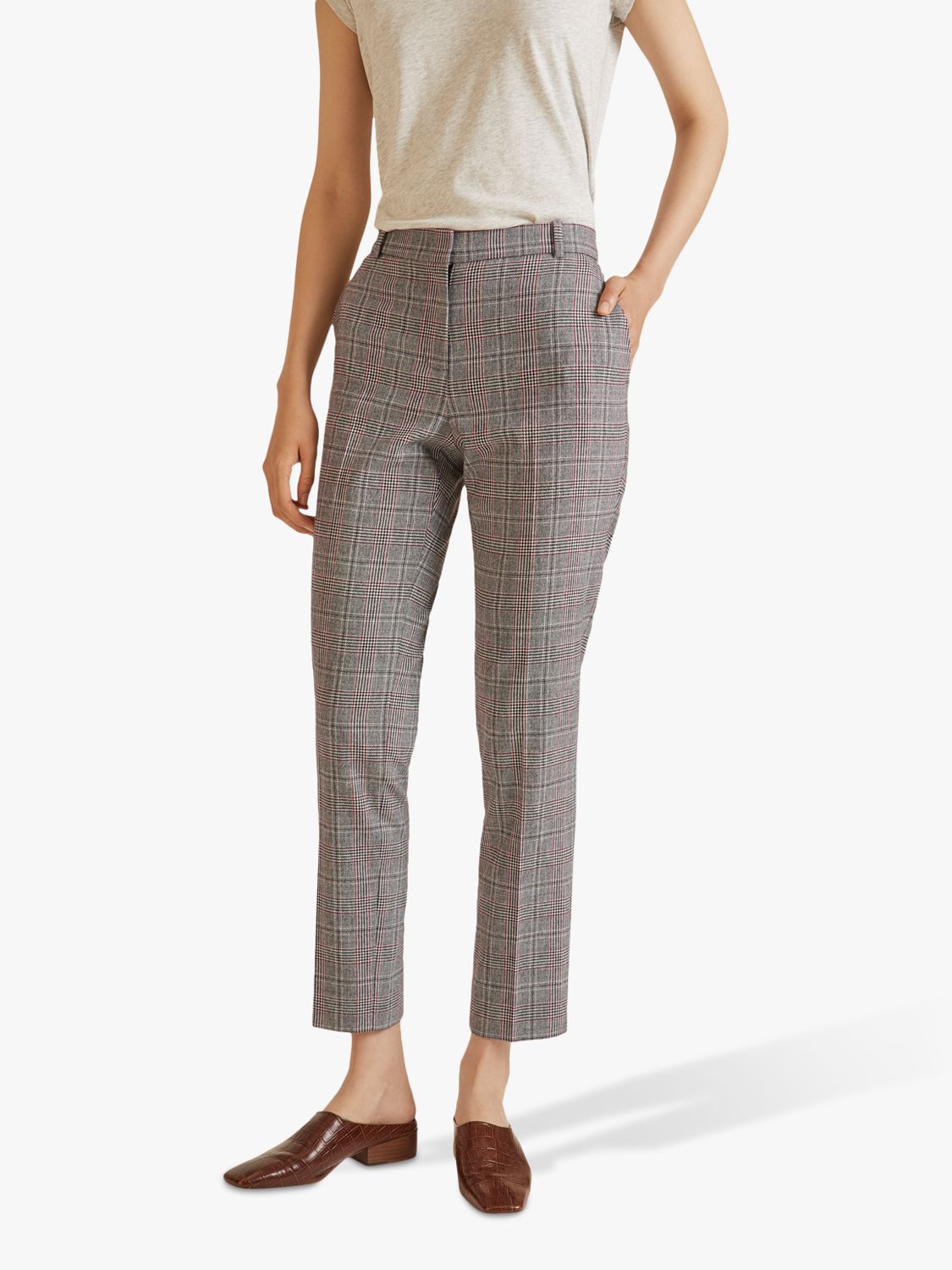 Jigsaw Prince of Wales Check Trousers, Grey, 6