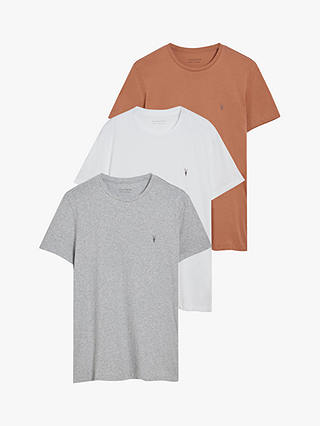 AllSaints Tonic Crew Neck T-Shirt, Pack of 3, Pink/Grey/White