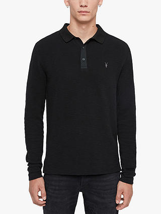 AllSaints Muse Long Sleeve Polo Shirt, Jet Black