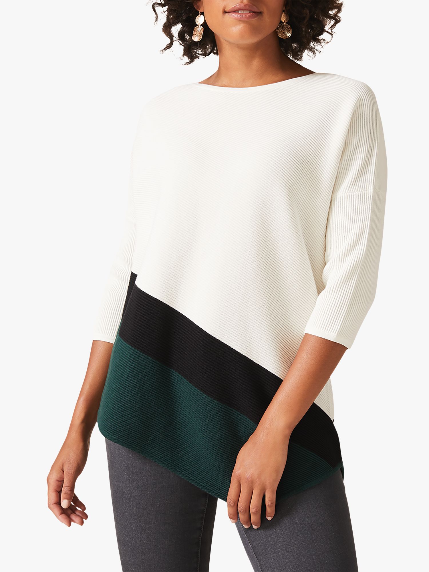 Phase Eight Caily Colour Block Jumper, Ivory/Green