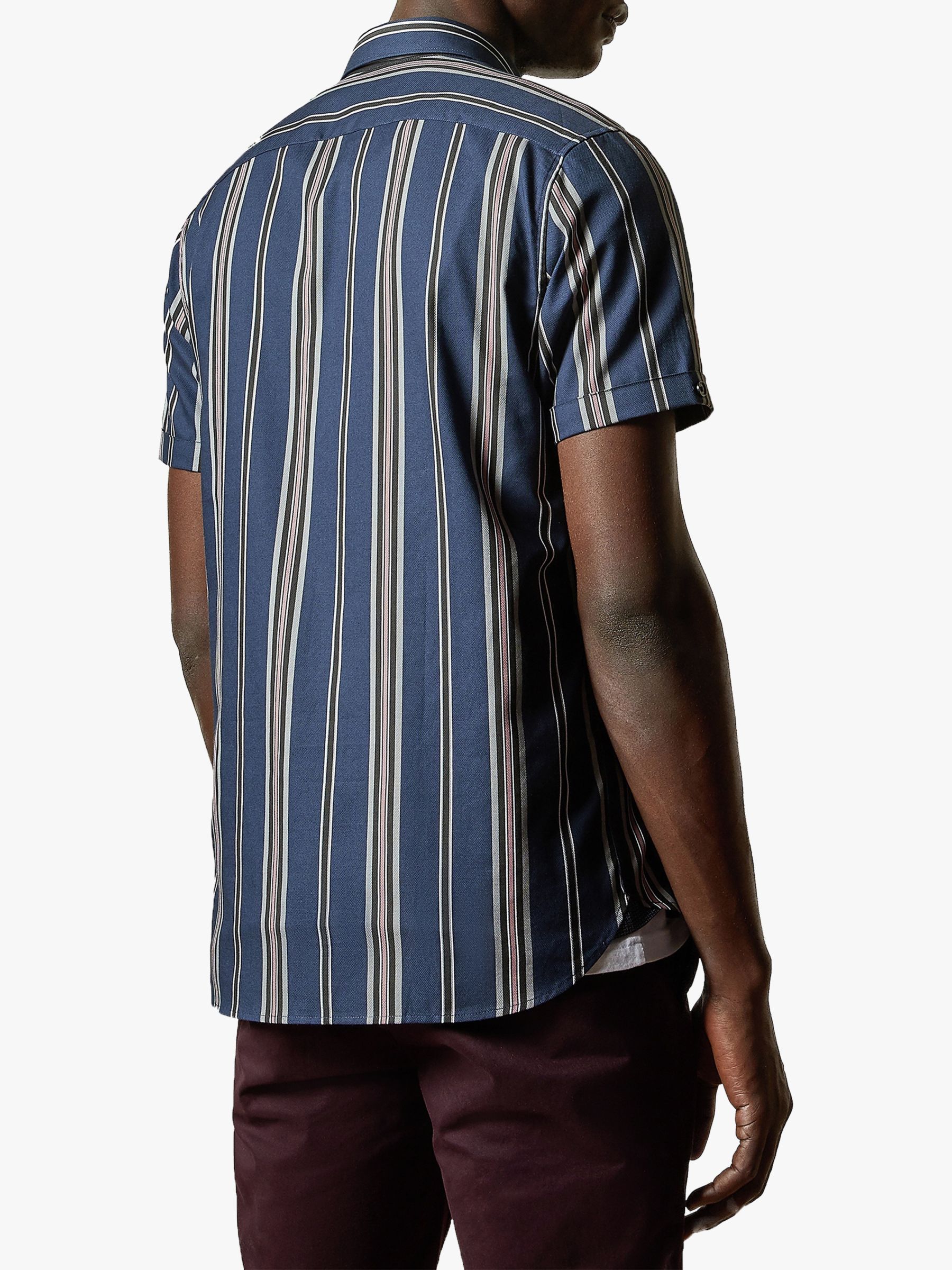 Ted Baker Doigt Stripe Short Sleeve Cotton Shirt, Navy