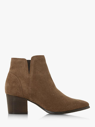 Dune Payge Suede Mid Block Heel Ankle Boots, Taupe
