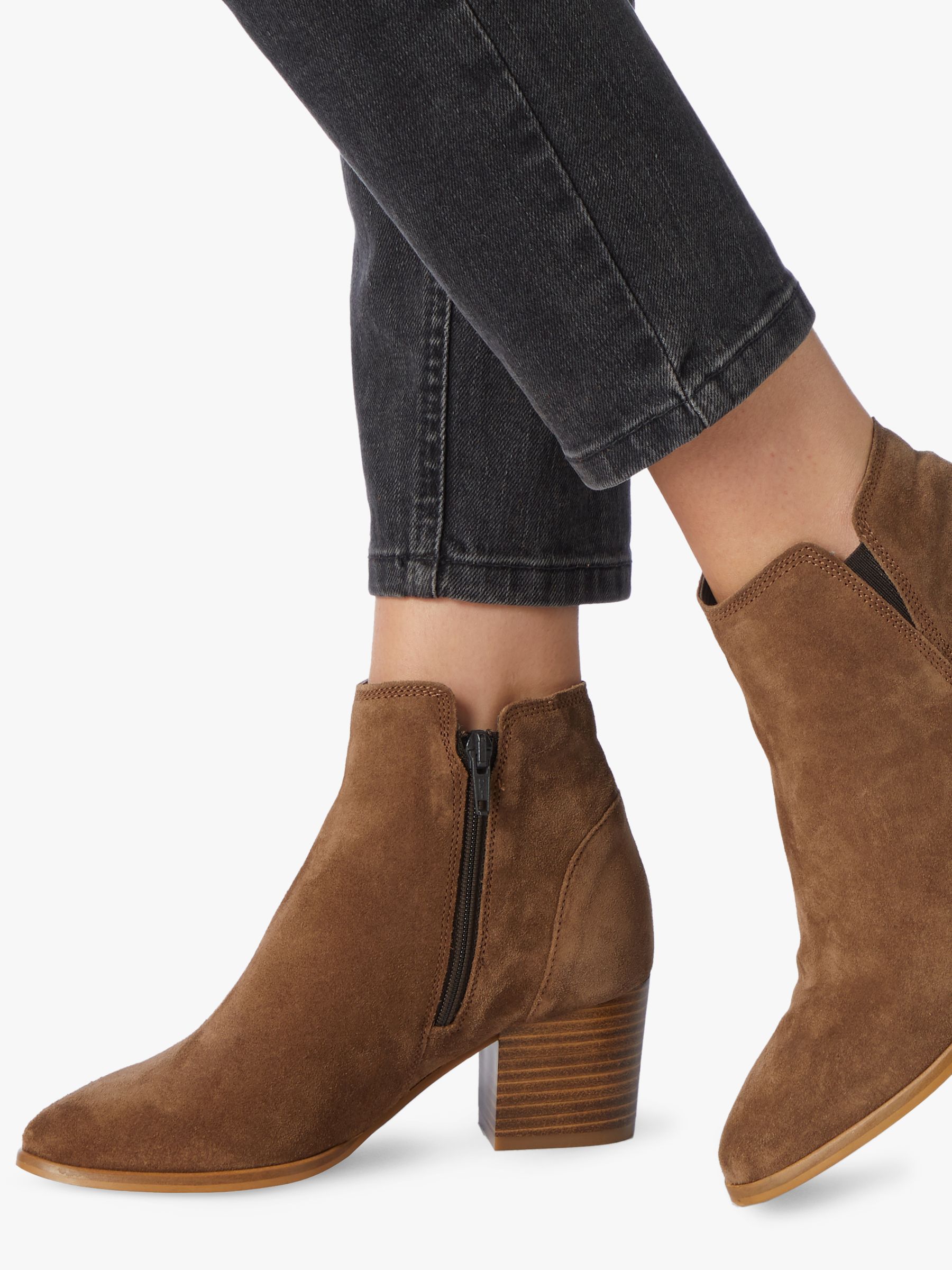 Dune Payge Suede Mid Block Heel Ankle Boots Taupe At John Lewis And Partners